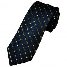Tresanti Navy Blue & Gold Lurex Checked Patterned Men's Silk Designer Tie