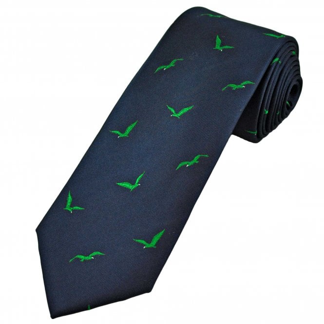 Tresanti Navy Blue & Green Birds Men's Silk Tie