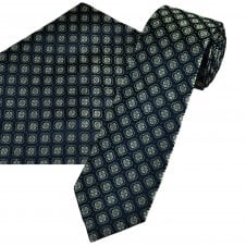 Tresanti Navy Blue, Green, Cream & Brown Patterned Men's Silk Tie & Pocket Square Handkerchief Set