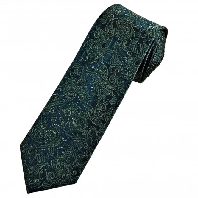 Tresanti Navy Blue & Green Paisley Men's Silk Designer Tie