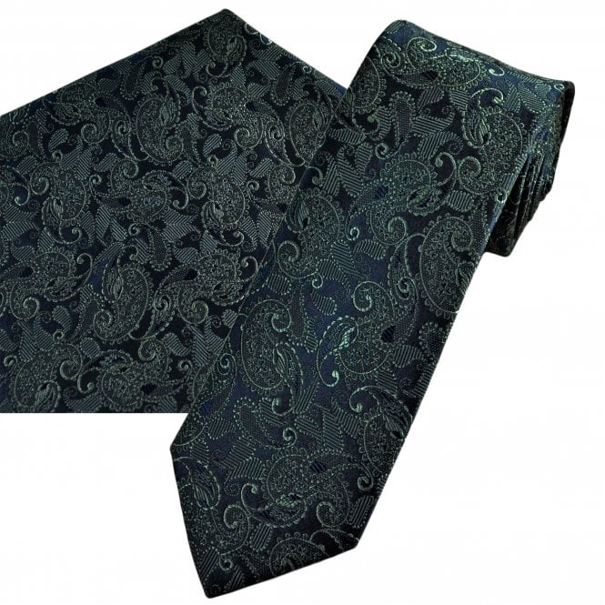 Tresanti Navy Blue & Green Paisley Men's Silk Tie & Pocket Square Handkerchief Set