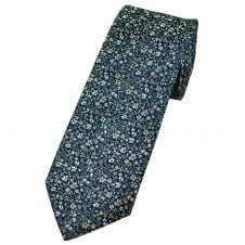 Tresanti Navy Blue, Green & Silver Floral Pattern Men's Designer Silk Tie