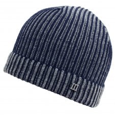 Tresanti Navy Blue & Grey Ribbed Beanie Hat with Metal Tresanti Logo