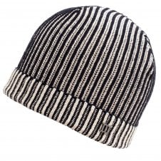 Tresanti Navy Blue & Ivory Ribbed Beanie Hat with Metal Tresanti Logo