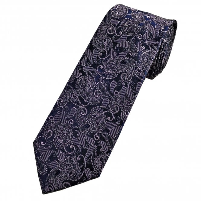 Tresanti Navy Blue & Lavender Paisley Men's Silk Designer Tie