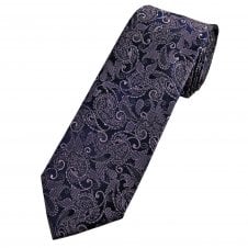 Tresanti Navy Blue & Lavender Paisley Men's Silk Designer Tie
