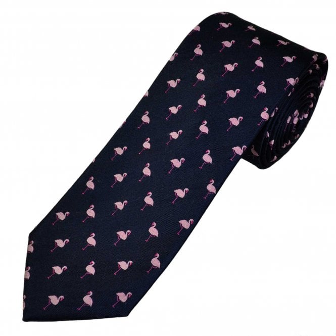 Tresanti Navy Blue & Light Pink Flamingo Luxury Silk Men's Tie