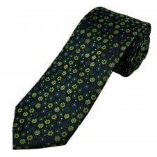Tresanti Navy Blue, Lime, Green & Light Blue Flower Pattern Men's Silk Designer Tie