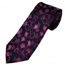 Tresanti Navy Blue & Magenta Pink Floral Pattern Men's Silk Designer Tie