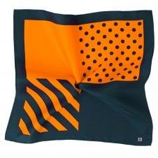 Tresanti Navy Blue & Orange 4-Way Plain, Spots & Stripes Printed Silk Pocket Square Handkerchief