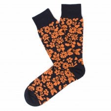 Tresanti Navy Blue & Orange Floral Pattern Combed Cotton Men's Socks