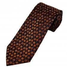 Tresanti Navy Blue, Orange & Silver Grey Flower Pattern Men's Silk Designer Tie
