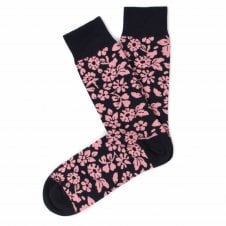 Tresanti Navy Blue & Pink Floral Pattern Combed Cotton Men's Socks