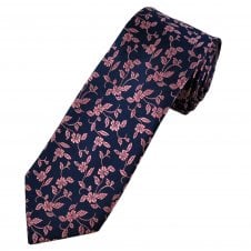 Tresanti Navy Blue & Pink Floral Pattern Men's Silk Designer Tie