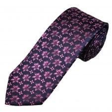 Tresanti Navy Blue & Pink Floral Pattern Men's Silk Designer Tie