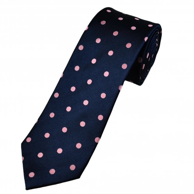 Tresanti Navy Blue & Pink Polka Dot Men's Silk Designer Tie