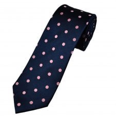 Tresanti Navy Blue & Pink Polka Dot Men's Silk Designer Tie