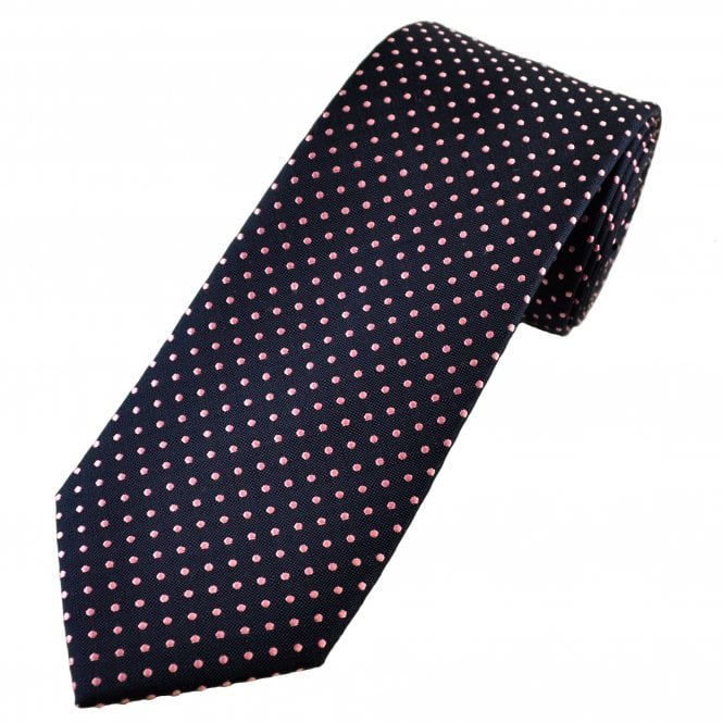 Tresanti Navy Blue & Pink Polka Dot Men's Silk Tie