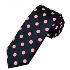Tresanti Navy Blue & Pink Polka Dot Silk Men's Designer Tie