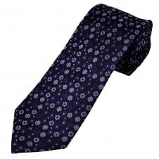 Tresanti Navy Blue, Purple & Silver Flower Pattern Men's Silk Designer Tie