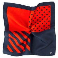 Tresanti Navy Blue & Red 4-Way Plain, Spots & Stripes Printed Silk Pocket Square Handkerchief