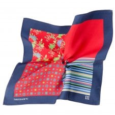 Tresanti Navy Blue & Red 4-Way Silk Pocket Square Handkerchief