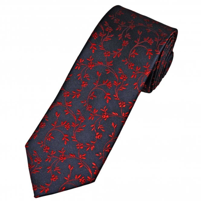 Tresanti Navy Blue & Red Flower Pattern Men's Silk Tie