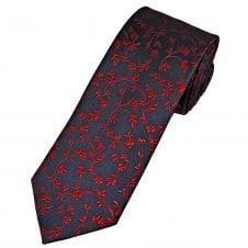 Tresanti Navy Blue & Red Flower Pattern Men's Silk Tie