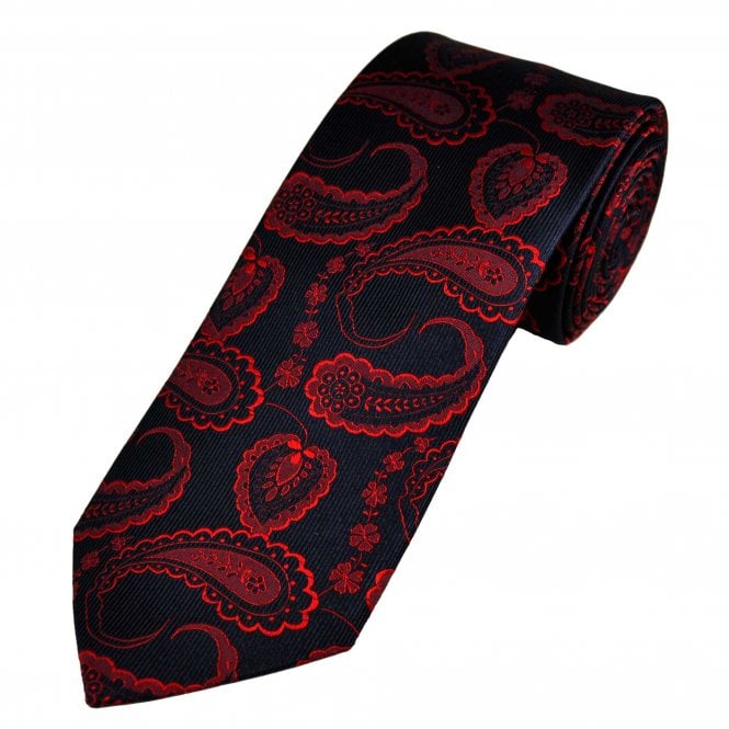 Tresanti Navy Blue & Red Paisley Patterned Men's Silk Designer Tie