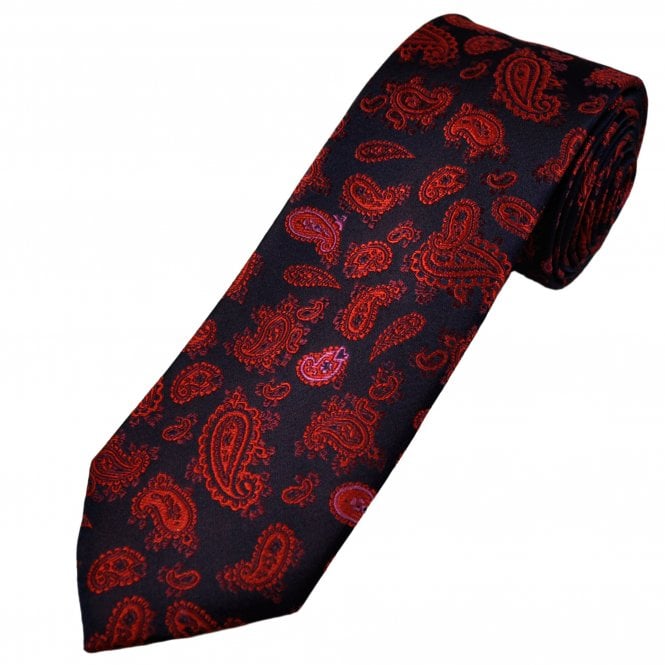 Tresanti Navy Blue, Red & Pink Paisley Pattern Men's Silk Designer Tie