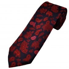 Tresanti Navy Blue, Red & Pink Paisley Pattern Men's Silk Designer Tie