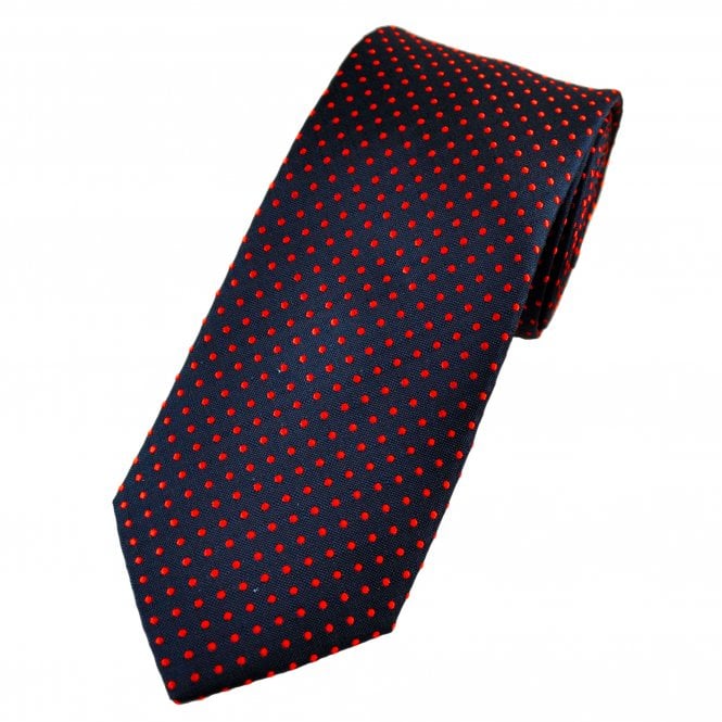 Tresanti Navy Blue & Red Polka Dot Men's Silk Tie
