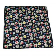 Tresanti Navy Blue, Red, Yellow, Green & White Flower Patterned Cotton Pocket Square Handkerchief