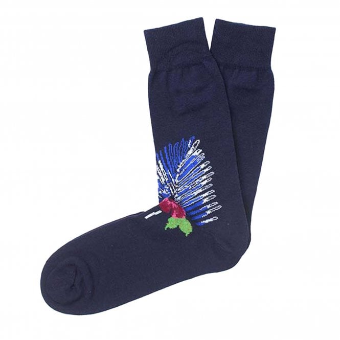 Tresanti Navy Blue, Royal Blue, Wine Red & Pink Flower & Leaf Pattern Combed Cotton Men's Socks