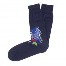 Tresanti Navy Blue, Royal Blue, Wine Red & Pink Flower & Leaf Pattern Combed Cotton Men's Socks