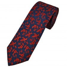 Tresanti Navy Blue & Scarlet Red Floral Pattern Luxury Men's Silk Tie