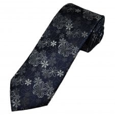 Tresanti Navy Blue & Shades of Grey Floral Pattern Men's Silk Designer Tie