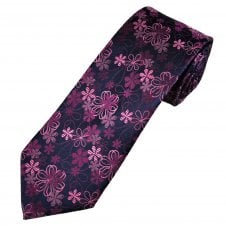 Tresanti Navy Blue & Shades of Pink Floral Pattern Men's Silk Designer Tie