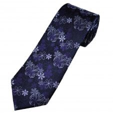 Tresanti Navy Blue & Shades of Purple Floral Pattern Men's Silk Designer Tie
