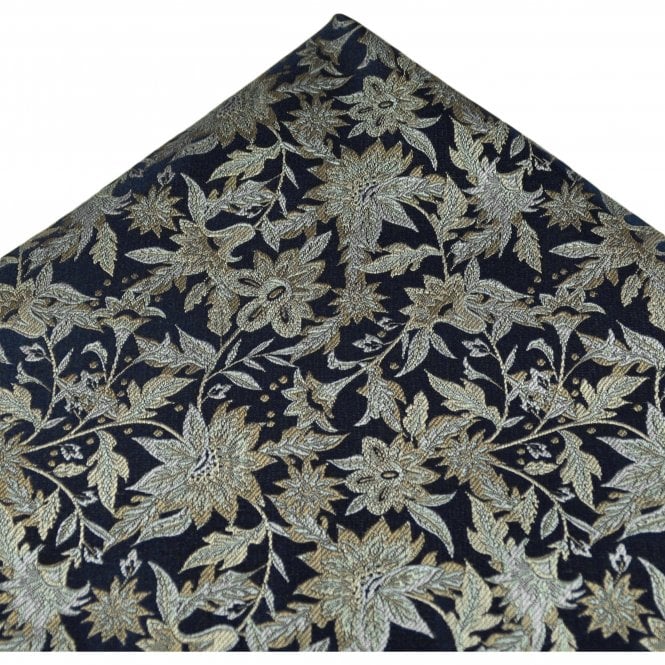 Tresanti Navy Blue, Silver & Beige Floral Pattern Men's Designer Pocket Square Handkerchief