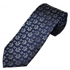 Tresanti Navy Blue & Silver Floral Pattern Men's Silk Designer Tie