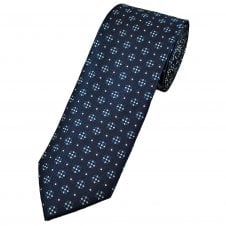 Tresanti Navy, Blue & Silver Flower Motif Pattern Men's Designer Silk Tie
