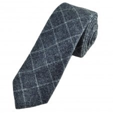 Tresanti Navy Blue & Silver Grey Checked Men's Wool Blend Tie
