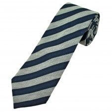 Tresanti Navy Blue & Silver-Grey Stripe Silk Blend Men's Tie