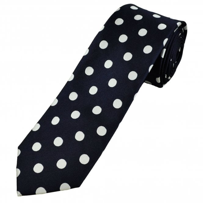 Tresanti Navy Blue & White Polka Dot Silk Men's Designer Tie