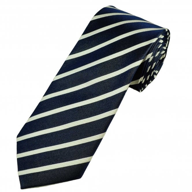 Tresanti Navy Blue & White Striped Men's Silk Designer Tie