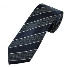 Tresanti Navy Blue & White Striped Patterned Men's Silk Designer Tie