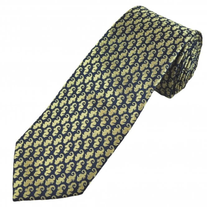 Tresanti Navy Blue With Gold Seahorse Men's Silk Novelty Tie