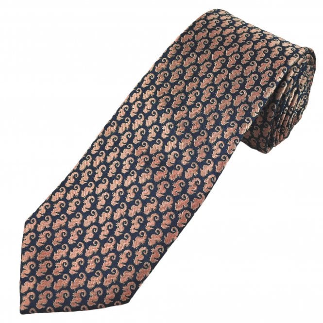 Tresanti Navy Blue With Pink Seahorse Men's Silk Novelty Tie