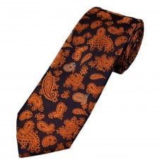 Tresanti Navy, Orange & Silver Grey Paisley Pattern Men's Silk Designer Tie